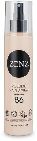 ZENZ | Volumen Haarspray | Pure No. 86 | 200 ml | Lang anhaltender mittlerer Halt | Duftstofffrei & Allergikerfreundlich | Alle Haartypen | Besonders geeignet für normales oder feines Haar