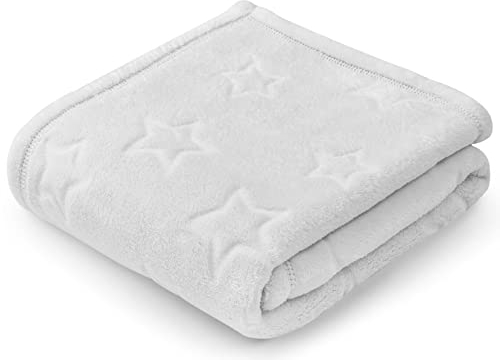 Pepi - Kuscheldecke 70x100 cm - Baby Blanket - Babydecke Flauschig - Baby Decke Neugeborenen - Fleecedecke Kinder für Jede Jahreszeit - Schmusedecke Baby mit Sterne - Grau Silber