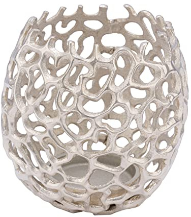 Portacandela di design in alluminio – cm – Elegante portacandele in metallo color argento – Griglia decorativa per candele, portacandele, bicchiere rotondo (17 x 17 cm/ciotola grande)