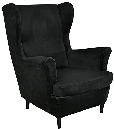 Mingfuxin Wingback Chair Covers 2 Piece Set Stretch Wing Chair Cushion Sofa Slipcover, Removable Velvet Wing Back Armchair Slipcovers Furniture Protector for Living Room Bedroom Hotel