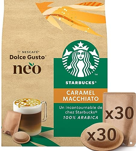 NEO Starbucks® Caramel Macchiato - 30 Dosettes de café et 30 sachets de lait - Compatibles uniquement avec les machines à café NESCAFÉ® Dolce Gusto® NEO