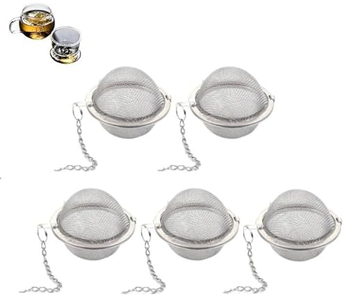 Bolas Infusor, Bolas De Infusor De Colador De Té, 5 Piezas Coladores de Té de Acero Inoxidable, con Gancho de Cadena Extendido y Malla Extrafina, Ø 4,5cm