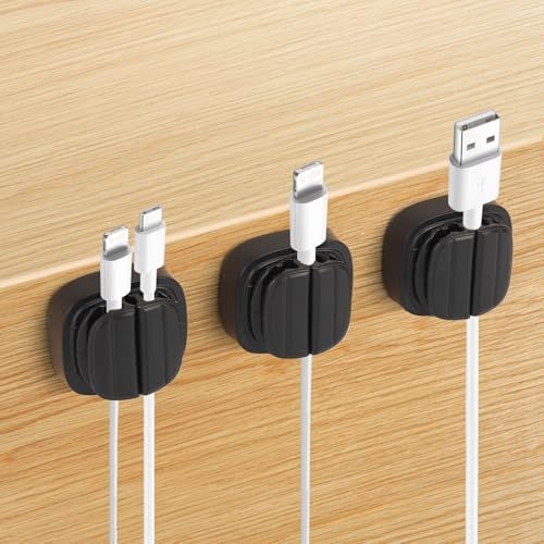 3pcs Organisateur de Cordons, 3 en 1 Clips de Câble Organiseur de Câbles Ressort Réglable Support de Câbles pour Fil de Chargeur Cordon USB Maison Bureau Voiture Téléphone (Noir)