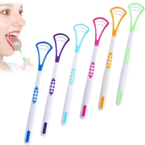 6 Stück 2-IN-1 Zungenreiniger für Erwachsene und Kinder, Tongue Cleaner Scraper Soft Zungenschaber ZungenbürsteToungescraper BüRste für Mundhygiene und frischen Atem Beseitigung von Mundgeruch (B)
