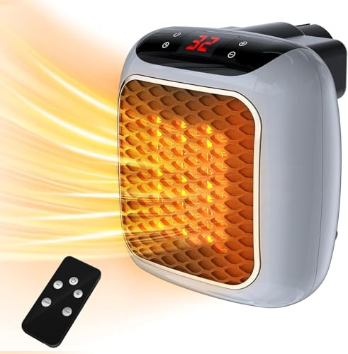Bärbara fläktvärmare 1 200 W, keramisk värmare med termostat 12 timmars timing, touch och fjärrkontroll, LED-skärm, överhettningsskydd, plugin-pannfläkt