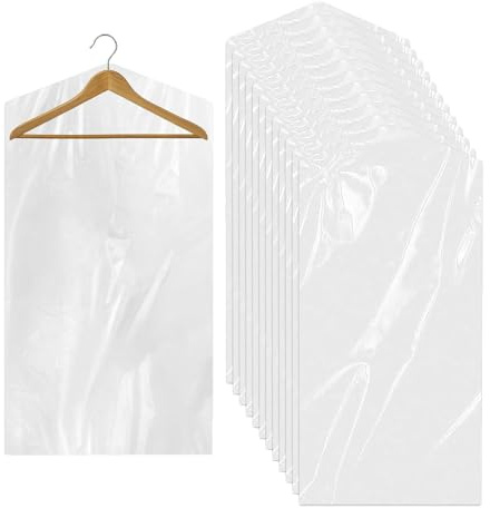 Confezione da 100 sacchetti in plastica trasparente per vestiti, sacchetti per abiti appesi e lavaggio a secco, per la casa, negozi di abbigliamento, lavanderie a secco