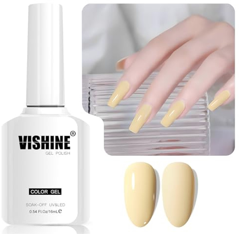 Vishine Jaune Clair Vernis Gel Semi-Permanent, 1 Pcs 16ml Soak-Off UV LED Vernis à Ongles Gel pour DIY Nail Art & Home Manicure, Couleur L327 Jaune Fromage