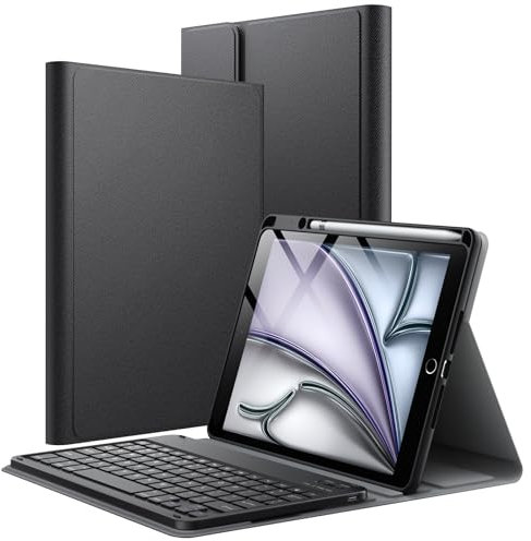 JETech Keyboard Case for iPad Air 11-Inch M3/M2 (2025/2024), iPad Air 5th/4th (10.9-Inch 2022/2020) with Pencil Holder, Magnetic Detachable Bluetooth Keyboard, TPU Back Stand Cover (Black)