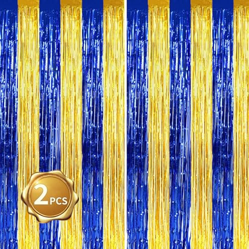 BEISHIDA 2Pcs Blue Gold Door Streamers Congrats Grade 2026 Decoration Backdrop Foil Fringe Tinsel Party Streamers Curtains Backdrops for Birthday 2026 Graduation Baby Shower(3.28 ft x 6.56 ft)