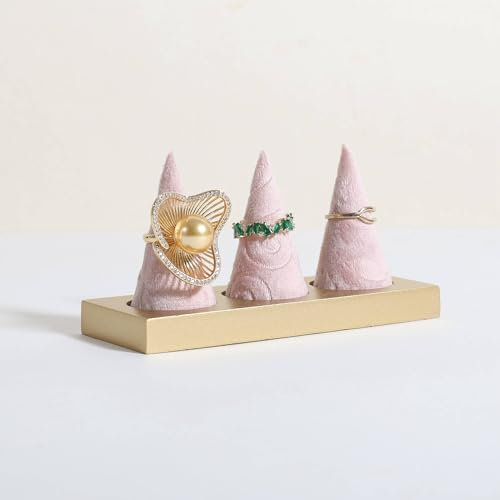 GemeShou Portaanelli per gioielli rosa in vendita, Supporto a cono in velluto per anelli, Carino portaanelli a forma di cono con base dorata, Piccolo organizzatore per anelli 【Portaanelli-rosa】