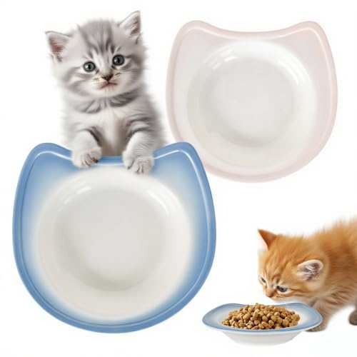 Marjoramy 2 Pezzi Ciotole in Ceramica a Forma di Orecchio di Gatto – Ideali per Cibo, Snack e Acqua – Design Carino per Cuccioli e Gatti