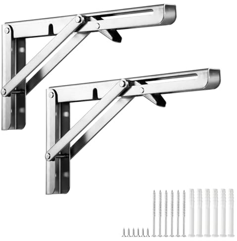 Lot de 2 Équerres Murales Pliables en Acier Inoxydable – Support Mural Rabattable avec Verrouillage pour Table Pliante, Établi, Étagère – Gain de Place & Antirouille – Charge Jusqu'à 60 kg – 300mm