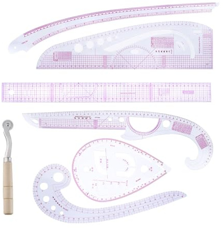 Skräddarsydd kurvlinjal set – 7- mönstertillverkningskit, mätlinjal, kurva och graderingsmallverktyg, kläddesign | perfekt för sömnadsprojekt med mönsterutarbetande modedesign