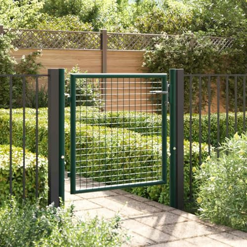 Clôture, portail de cour, porte d'entrée, porte de clôture en acier, 100 x 75 cm, vert, sécurité pour votre paysage de jardin