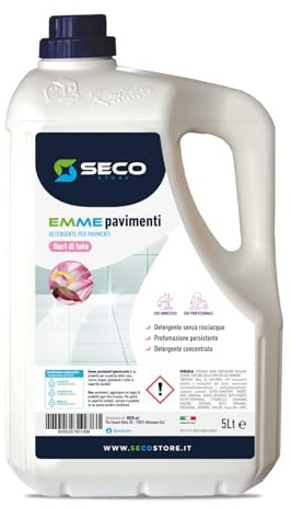 SECOSTORE Detergente Pavimenti Profumato 5 L | Profumo Fiori di Loto | Igienizzante Multisuperficie Senza Risciacquo | Pavimenti Gres Ceramica Marmo e Superfici Lavabili