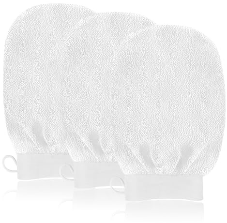URAQT Gant Exfoliant, Kit 3 Gants Exfoliants, Gants de Gommage pour Hommes et Femmes, Gommage naturel Et Efficace, pour la Douche, Corps (Blanc)