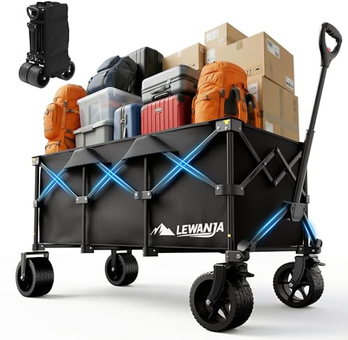 LEWANJA 250L Carro Playa Plegable, Carrito de Jardín de Alta Resistencia con Ruedas Anchas y Frenos, Manillar Ajustable, Carga 200kg, para Camping, Festivales y Compras