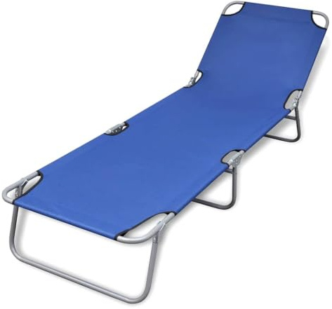 Heofavd Tumbona plegable de jardín con respaldo ajustable, tumbona de tres patas de acero con recubrimiento en polvo para playa y camping, 189 x 58 x 27 cm, color azul