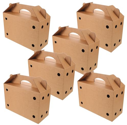 STAHAD 6pcs Small Animal Transport Box with Handle and Breathable Design, Paper Cardboard Carrier for Chicken, Duck, Hamsters, and Birds, Secure Structure for Shipping and Celebrations