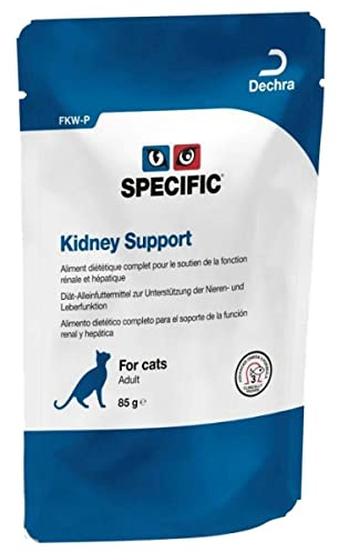 SPECIFIC® Kidney Support (FKW) - 12x85g - Cibo umido per gatti adulti - Omega 3 e olio di krill - Basso contenuto proteico per un ridurre il carico di lavoro dei reni - DECHRA Veterinary Products