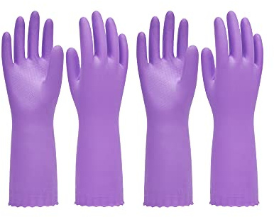 PACIFIC PPE 2 Pairs Reusable Dishwashing Cleaning Gloves with Latex Free, Cotton Lining, Kitchen Gloves, Purple, Medium