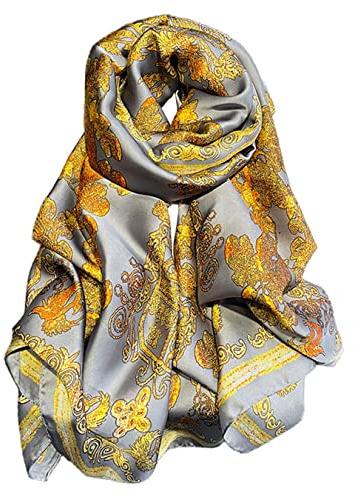 MAIRY Silk Scarf for Women Fashion Long Satin Lightweight Large Shawl Wrap Floral Printed All Season Scarf 180035
