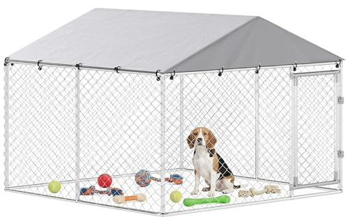 PawHut Kennel Gabbia per Cani da Esterno Grande, Box Recinto per Cani con Tetto Anti-UV Impermeabile Rimovibile, Porta Reversibile, Doppia Chiusura Antifuga, in Acciaio Zincato, 230x230x170cm, Argento