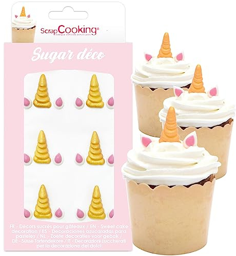ScrapCooking - Décosucres Corne de Licorne - Décorations pour Cupcakes Licorne, Pâtisseries, Desserts & Gâteaux Licorne - Décos Roses & Dorées - Cake Design - 6982
