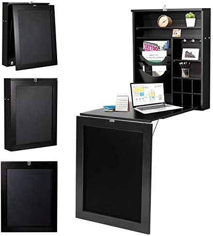 LIFEZEAL Wandklapptisch, multifunktionaler Klapptisch mit offenem Regal und Tafel, Faltbarer Wandtisch für Küche, Wohnzimmer und Esszimmer, 86,5x60x150cm (Schwarz)