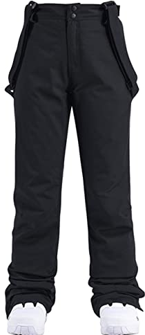 HOTIAN Damen Skihose Hosenträgerhose Snowboardhose Winter Wasserdicht Winddicht Warm Abnehmbare Hosenträger Skilanglaufhose Thermohose Wanderhose Ski Pant Black XL