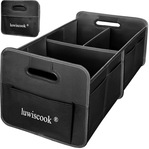 Car Boot Organiser, 68L Collapsible Car Boot Tidy Storage Box SUV Organiser | 1680D Oxford 3 Large Compartment Organiser Car Boot Bag, Non Slip Double-layer Bottom, 5 Side Pockets & Strong Handle