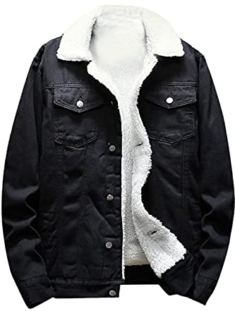 Veste en jean pour homme kuiazelit avec doublure en fausse fourrure sherpa chaude et épaisse, veste en denim pour cowboy décontractée, veste en jean épaisse avec col à revers rembourré thermique