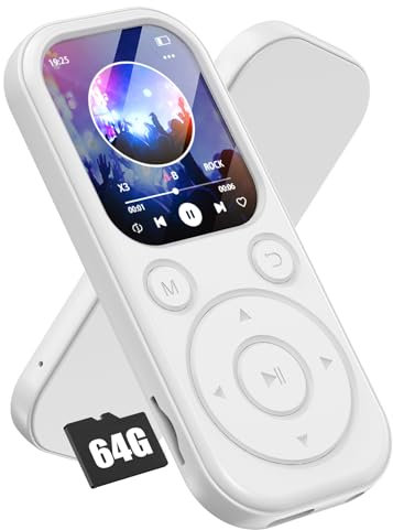 Olycism Reproductor MP3 de 64GB con Bluetooth 5.3 MP3 portátil para niños&Adultos Reproductor MP3 de 300 mAh con Efecto de Sonido HiFi Radio FM y función de grabación