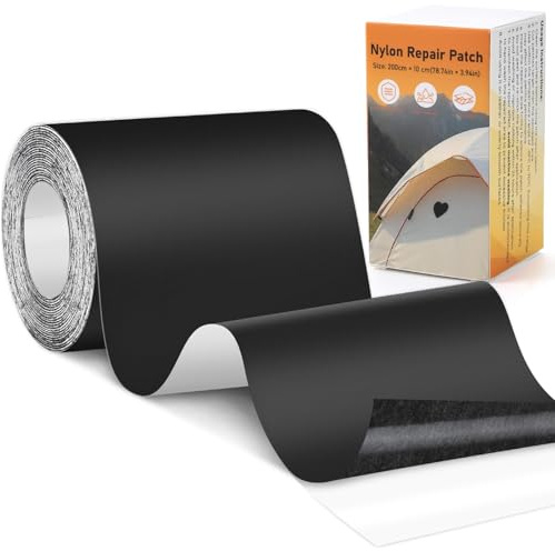 Euqvunn Parche Autoadhesivo de Nailon, Parches para Ropa (200 cm x 10 cm), Nailon Resistente, Impermeable, Parches para Tela para Tiendas, Chaquetas, Mochilas (Negro)