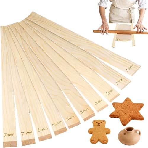 10 Stück Holzplatten Töpferwerkzeug, Töpferzubehör, Teighölzer, 5 Größe 3/4/5/6/7 mm Töpfer Rollführungsstäbe, Töpferei Werkzeuge für Töpferwerkstätten Clay Dicke, Teigstäbe Abstandshalter Holz Backen