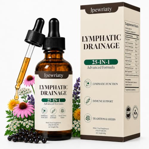 Lymphatic Drainage Supplement Drops for Immune, Cleanse & Detox, Drops with, Dandelion, Burdock, Nettle Leaf, Reishi & Vitamin E, Supports Lymphatic System & Liver Health（60 ml）