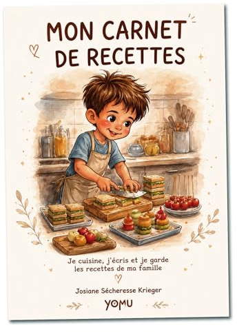Yomu Mon Carnet de Recettes Enfant : Livre de Cuisine et Souvenirs à Compléter avec Photos, Recettes de Famille et Moments Partagés (Garçon) avec pictos amusants