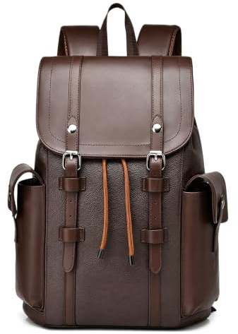16 tums bärbar dator PU läder ryggsäck Vintage Casual Daypack Convertible Carryall väska,Brown