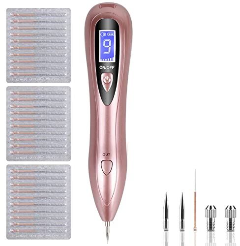 Muttermal Entfernen - VOONEEN Maulwurf Entfernen Professioneller Schönheits-Stift, mit 9 Stärke Stufen für Gesicht und Körper, Entfernung Warzen, Nävus, Muttermal, mit USB Aufladbar (Rosa)