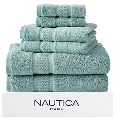 Nautica - 6 Stück Badetücher, saugfähige & lichtbeständige Baumwolle, Handtuch-Set, modische Badezimmer-Dekoration, Öko-Tex-Zertifiziert (Ozean-Türkis, 6 Stück)