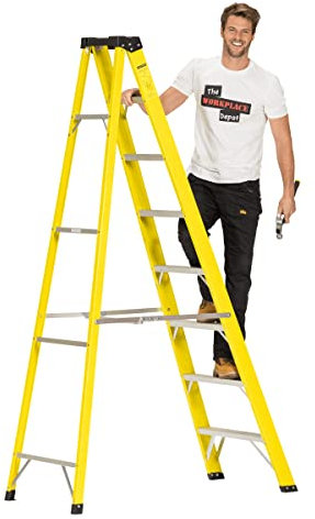 The Workplace Depot 8 Tread Fibreglass Step Ladder – Lightweight, Stable & EN-131 Certified – Professional-Grade Ladder for Electrical & Industrial Use