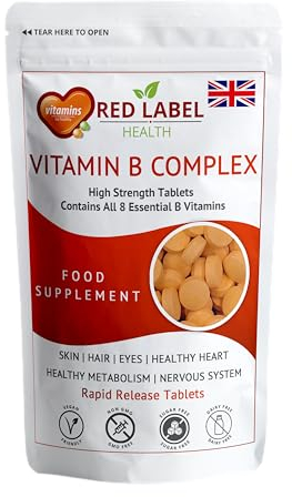 Red Label Health Vitamin B Complex High Strength 360 Tablets (1 Year Supply) - B1, B2, B3, B5, B6, B12, Biotin & Folic Acid for Men & Women, Vegan & Vegetarian-Friendly