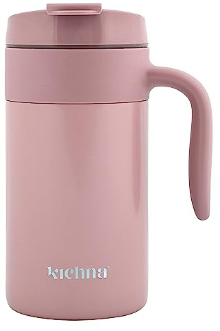 Kichna Voyager 18 oz / 550ML Double Walled Stainless Steel Vacuum Travel Mug | BPA Free Lid Leak & Spill Proof Tumbler with Ergonomic Handle | Keeps Cold for 14Hrs or Hot for 3Hrs - Light Green