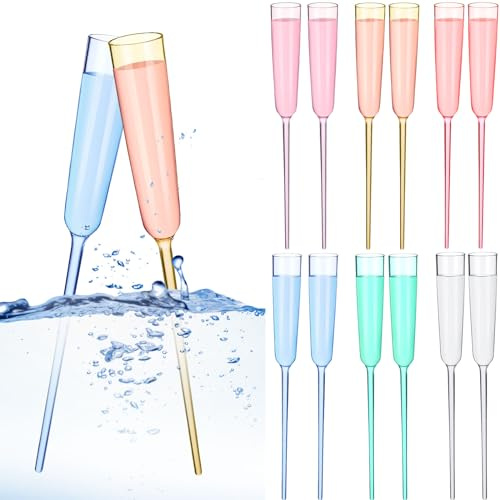 SiliFine 12 Pcs Floating Champagne Flutes 6oz Pool Floating Wine Glasses Acrylic Cocktail Goblet Cups with Long Stem for Summer Beach Party Wedding Birthday Supplies(Colorful)