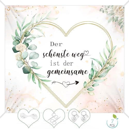 Hochzeitsherz zum Ausschneiden (200x180cm) mit 2x Scheren 6Mx Seil 2x Edelstahl Schlüsselanhänger 1x Tasche für Hochzeitsdekorationen Standesamtsüberraschungen und Hochzeitsspiele