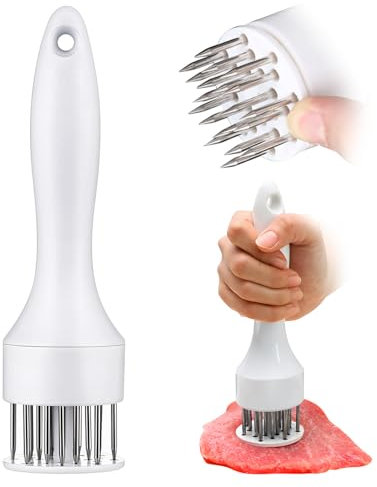 Batticarne in acciaio inox, 21 aghi affilati, per intenerire manzo, tacchino, pollo, bistecca, maiale, pesce (bianco)