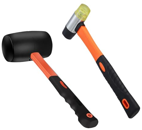 YYaaloa 2-Piece Hammer Set - 16 oz Rubber Mallet & 40 mm Double-Faced Soft Mallet with Solid Head & Soft Grip Fiberglass Handle