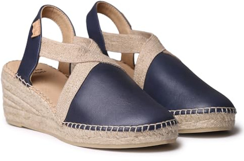 TONI PONS Tundra Espadrilles für Damen aus Leder mit Keilabsatz und Gummizug für eine breitere Passform, Marineblau, 36 EU