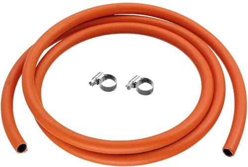 JD Brands Tubo per gas GPL, 2 m, foro interno da 8 mm per butano e propano con 2 fascette stringitubo, ideale per barbecue, riscaldatori ed elettrodomestici da esterno