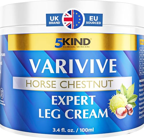Varicose Veins Treatment for Legs 3.4 Fl Oz - Horse Chestnut Cream for Varicose Veins with Zinc, Avocado & Arnica - Improve the Appearance & Feel of Varicose Veins - Varicose Veins Cream by 5Kind